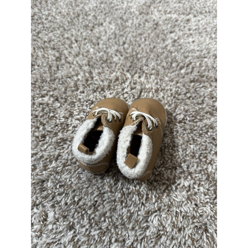 Toddler Boys Brown Sherpa Lined Booties Faux Leather Shoes Size 12M